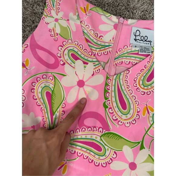 Vintage Lilly Pulitzer Silk Anna Dress Sheath Mini Sleeveless Pink Paisley 8 - Picture 10 of 11